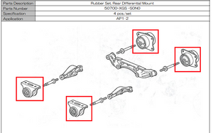 Mugen Rear End Hard Bushings - Rear Differential Mount Set - 4 Piece Set for Honda S2000