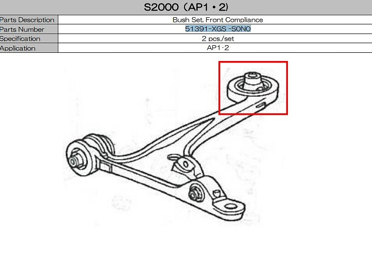 Mugen Front End Hard Bushings - Front Compliance Set (2pcs) for Honda S2000